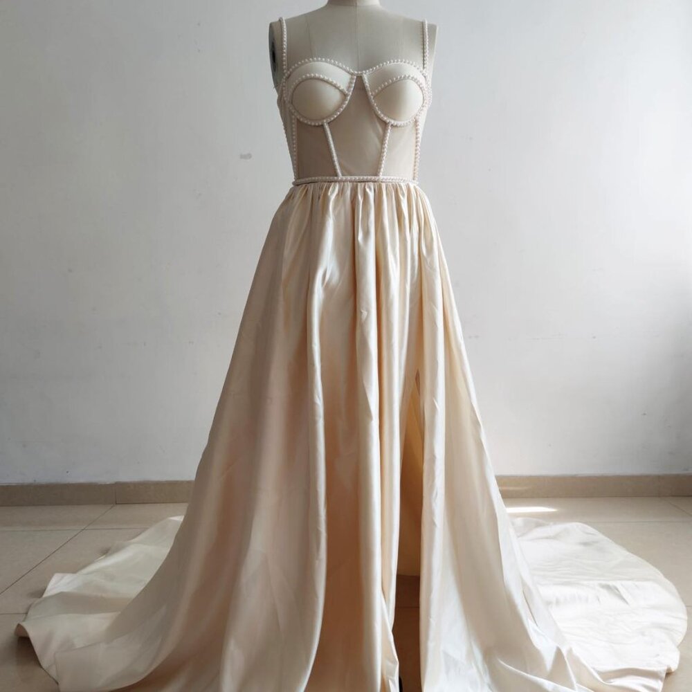 Ivory Satin Photoshoot Wedding Dress with Adjustable Corset Back